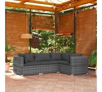 Qnhdfrt Set lounge da giardino, 4 pezzi, grigio PE rattan con imbottitura, modulare, per esterni, terrazza, balcone, giardino