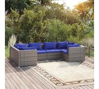 Qnhdfrt Set lounge da giardino 6 cucchiaini in polyrattan grigio con cuscino, divano angolare modulare per esterni, per terrazza, balcone, giardino
