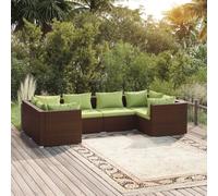 Qnhdfrt Set lounge da giardino 6 cucchiaini in polyrattan marrone con cuscino verde divano angolare modulare e divano centrale per terrazza giardino e balcone