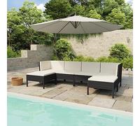 Qnhdfrt Set lounge da giardino 6 cucchiaini in rattan PE nero con cuscino bianco crema design modulare per giardino, balcone e terrazza