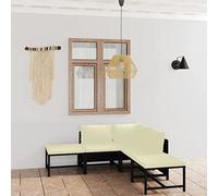 Qnhdfrt Set lounge da giardino 6 cucchiaini in rattan PE nero con cuscino bianco crema modulare per esterni giardino balcone e terrazza