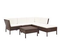 Qnhdfrt Set lounge da giardino 6 cucchiaini marrone con tavolino e tappezzeria PE rattan modulare per terrazza, balcone giardino