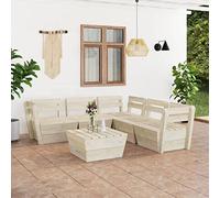 Qnhdfrt Set lounge da giardino, 6 pezzi, in legno di abete rosso, impregnato, con tavolo, pouf per terrazza, balcone e giardino