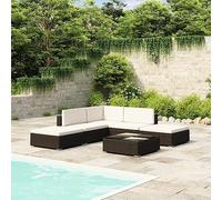 Qnhdfrt Set lounge da giardino, 6 pezzi, in polyrattan, colore nero, con cuscino bianco crema, resistente alle intemperie e flessibile, per terrazza, giardino e balcone