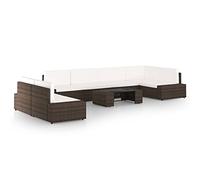 Qnhdfrt Set lounge da giardino 8 pezzi, marrone PE rattan con cuscino e tavolino in vetro per terrazza, balcone, giardino