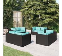 Qnhdfrt Set lounge da giardino, 8 pezzi, nero, in polyrattan, per esterni, con cuscino, design modulare, per balcone, terrazza, giardino