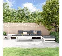 Qnhdfrt Set lounge da giardino bianco 5 pezzi in legno massello di pino con 2 divani e 3 sgabelli per terrazza, balcone, giardino, 120 x 95 cm