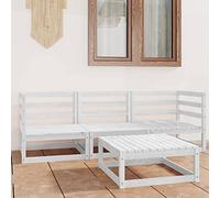 Qnhdfrt Set lounge da giardino bianco in legno di pino massiccio, 4 pezzi, con tavolo e salottino, per terrazze, balconi e giardini