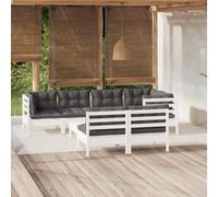 Qnhdfrt Set lounge da giardino bianco in legno massello con cuscino a 3 angoli e 4 medie divani sgabello tavolo antracite per esterni terrazza balcone giardino