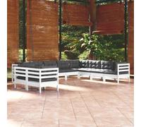 Qnhdfrt Set lounge da giardino bianco in legno massello di pino con cuscino 5 angoli e 5 parti centrali per terrazze esterne balconi