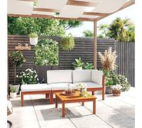 Qnhdfrt Set lounge da giardino con cuscino in legno di acacia massiccio, 4 pezzi, divano tavolo e salottino, per terrazza, balcone, giardino