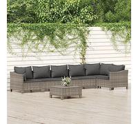 Qnhdfrt Set lounge da giardino, grigio, 7 pezzi, in polietilene, per esterni, con cuscino, design modulare, per balcone, terrazza, giardino