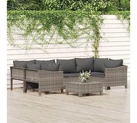 Qnhdfrt Set lounge da giardino, grigio, 7 pezzi, in rattan sintetico, con cuscino, design moderno, per esterni, giardino, balcone e terrazza