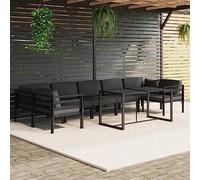 Qnhdfrt Set lounge da giardino in alluminio, antracite, modulare, 8 pezzi, per esterni, con tavolo e cuscino, per balcone, terrazza, giardino