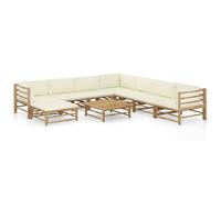Qnhdfrt Set lounge da giardino in bambù, 9 pezzi, con cuscino bianco crema, modulare, per esterni, terrazza, balcone e giardino