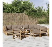 Qnhdfrt Set lounge da giardino in bambù con cuscino, tortora, 12 pezzi, per terrazza, balcone e giardino