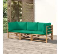 Qnhdfrt Set lounge da giardino in bambù, con cuscino verde, per esterni, modulare, 55 x 69 cm, comodo set di sedie per balcone, terrazza, giardino