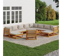 Qnhdfrt Set lounge da giardino in legno di acacia con cuscino grigio, 12 pezzi divano modulare per terrazza, balcone e giardino