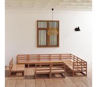 Qnhdfrt Set lounge da giardino in legno di pino, 12 pezzi, marrone miele, mobili per esterni, per balcone, terrazza e giardino, con divano ad angolo e parti centrali