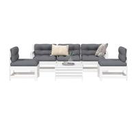 Qnhdfrt Set lounge da giardino in legno di pino, 6 pezzi, colore bianco, con listelli, design per terrazza, balcone e giardino, per mobili da esterno