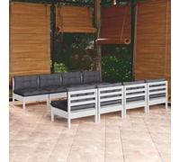 Qnhdfrt Set lounge da giardino in legno di pino con cuscino, bianco, antracite, 63 5 cm, per esterni, modulare, combinabile, per terrazza, balcone, giardino
