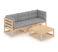 Qnhdfrt Set lounge da giardino in legno di pino con cuscino, grigio, 70 x 70 x 67 cm, robusto set di mobili per esterni, per terrazza, balcone e giardino