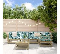 Qnhdfrt Set lounge da giardino in legno di pino impregnato con cuscino, modulare, 6 pezzi, per terrazza, balcone e giardino