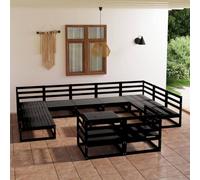 Qnhdfrt Set lounge da giardino in legno di pino massiccio, 12 pezzi, nero, 70 x 70 cm, design modulare, robusto e stabile, per terrazza, giardino e balcone