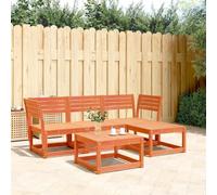 Qnhdfrt Set lounge da giardino in legno di pino massiccio, 4 pezzi, divano ad angolo, divano centrale e sgabello, marrone cera, mobili per esterni, terrazza, balcone e giardino