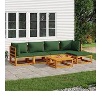 Qnhdfrt Set lounge da giardino in legno massello, 6 pezzi, con tavolino e cuscino verde, design modulare per terrazza, balcone e giardino