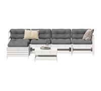 Qnhdfrt Set lounge da giardino in legno massello bianco, 6 pezzi, in pino, modulare, con angolo e parte centrale, per esterni, terrazza, balcone e giardino