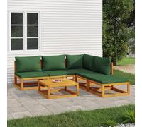 Qnhdfrt Set lounge da giardino in legno massello di acacia, 6 pezzi, con tavolino da caffè e cuscino verde, design modulare per terrazza, balcone e giardino