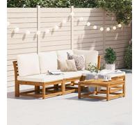 Qnhdfrt Set lounge da giardino in legno massello di acacia con cuscino bianco crema, 5 lg. Set di divani esterni per giardino, terrazza e balcone