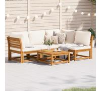 Qnhdfrt Set lounge da giardino in legno massello di acacia con cuscino bianco crema, 5 lg. Set di divani esterni per terrazza, balcone e giardino
