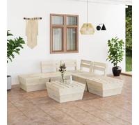 Qnhdfrt Set lounge da giardino in pallet, 6 pezzi, in legno di abete rosso, impregnato, con tavolo e pouf, per terrazza, giardino e balcone