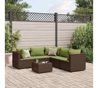 Qnhdfrt Set lounge da giardino marrone 6 pezzi con cuscino in rattan PE e vetro tavolo design modulare per terrazza, giardino e balcone