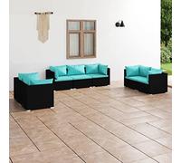Qnhdfrt Set lounge da giardino nero 7 pezzi con cuscino in rattan PE e telaio in acciaio, design modulare per giardino, balcone, terrazza