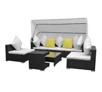 Qnhdfrt Set lounge da giardino, nero, 7 pezzi, con tettuccio parasole, in polietilene, rattan sintetico, per esterni, terrazza, balcone e giardino