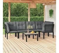 Qnhdfrt Set lounge da giardino nero e grigio, 6 pezzi in rattan PE con sedie angolari, tavolino da caffè e tappezzeria, resistente alle intemperie, per terrazze, balcone e giardino