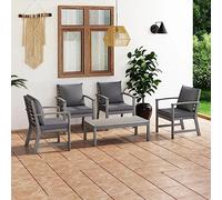 Qnhdfrt Set lounge per esterni, colore grigio, 5 pezzi, in legno massello di acacia con imbottiture, mobili da giardino e balcone