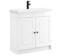 Qnhdfrt Set Mobile da Bagno con Lavabo e Rubinetto Bianco Lucido 78,5 cm | Mobile sottolavabo moderno in legno ingegnerizzato con ante e ripiano per organizzare il bagno di servizio.