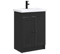 Qnhdfrt Set Mobile da Bagno Nero con Lavabo e Rubinetto 2 Pz