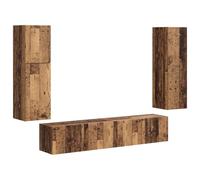 Qnhdfrt Set Mobile TV Sospeso da Parete 4 Pezzi Legno Vecchio Moderno | Mobiletti sospesi componibili in legno ingegnerizzato, ideali per ottimizzare lo spazio nel soggiorno moderno.