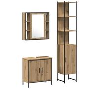Qnhdfrt Set Mobiletti Bagno 3 Pezzi Legno Ingegnerizzato Marrone | Arredo bagno sospeso con specchiera, mobile sottolavabo e colonna per ottimizzare lo spazio della toletta.