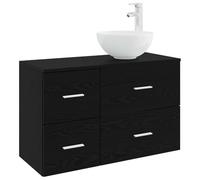 Qnhdfrt Set Mobili Bagno 2 Pezzi in Legno Ingegnerizzato Rovere Nero | Arredo salvaspazio per toilette con mobiletto sottolavabo personalizzabile e armadio basso a tre cassetti.
