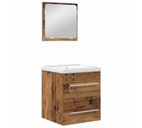 Qnhdfrt Set Mobili Bagno 2 Pz Mobile Sospeso e Specchio Legno Vecchio | Rinnova il bagno con un set moderno salvaspazio composto da mobiletto a parete con 2 cassetti e specchio rettangolare.