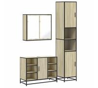 Qnhdfrt Set Mobili Bagno 3 Pezzi Armadietto Specchio e Colonna Rovere
