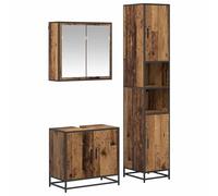 Qnhdfrt Set Mobili Bagno 3 Pezzi Legno Ingegnerizzato Legno Vecchio | Soluzione salvaspazio con specchiera, sottolavabo e colonna per organizzare la toilette di ospiti e famiglia.