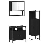 Qnhdfrt Set Mobili Bagno 3 Pezzi Mobile Sottolavabo Specchio Nero | Soluzione salvaspazio per il bagno con finitura opaca e maniglie a barra. Include tre arredi coordinati neri.