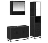 Qnhdfrt Set Mobili Bagno 3 Pezzi Sospesi Effetto Legno Vecchio | Arredo bagno salvaspazio composto da specchiera, sottolavabo e colonna per ottimizzare gli ambienti moderni.